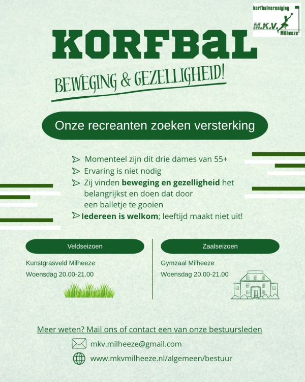 Onze recreanten zoeken versterking